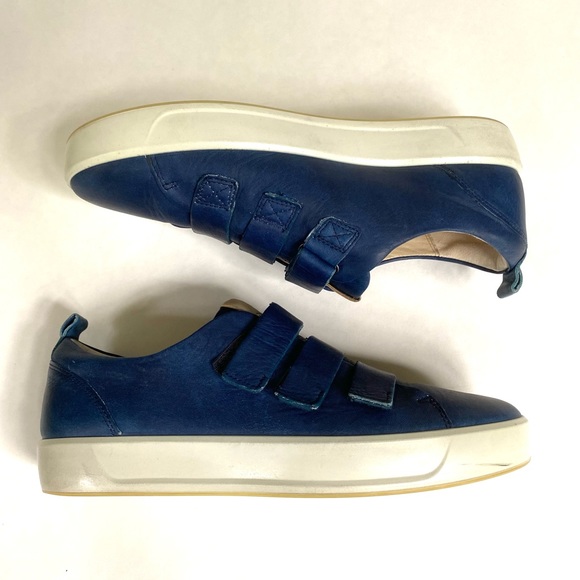 Ecco 8 Men’s Leather Sneaker Indigo Blue Velcro 10 - Picture 5 of 11
